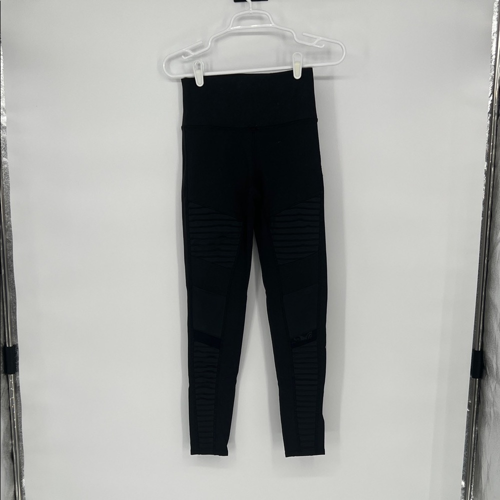 Alo Yoga High Waisted Moto Leggings Black SizeSmall Faux Leather Mesh Panels